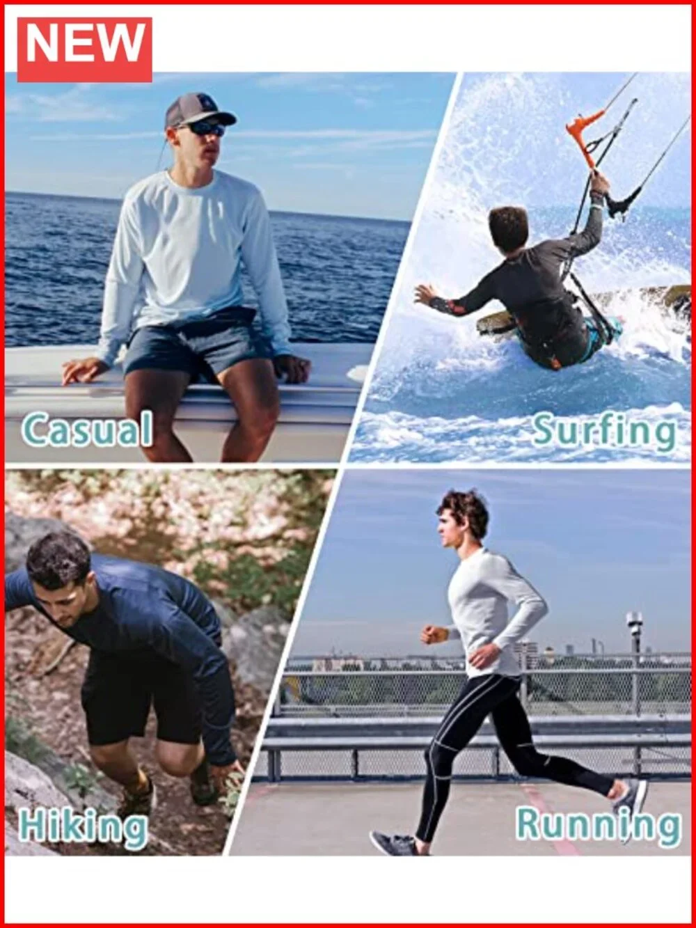 Men's UPF 50+ Long Sleeve Rash Guard Sun Shirt Hoodie